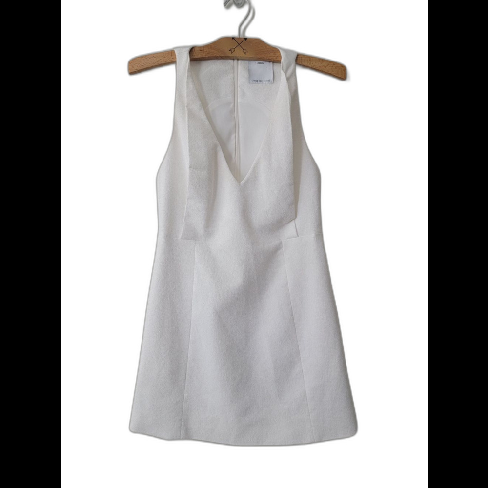 C/MEO Collective White Textured V-Neck Mini Dress - Sleeveless